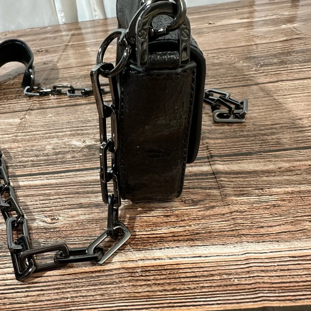 Tory Burch Small Black Leather Crossbody Bag Chain Strap Shimmery No Dust bag